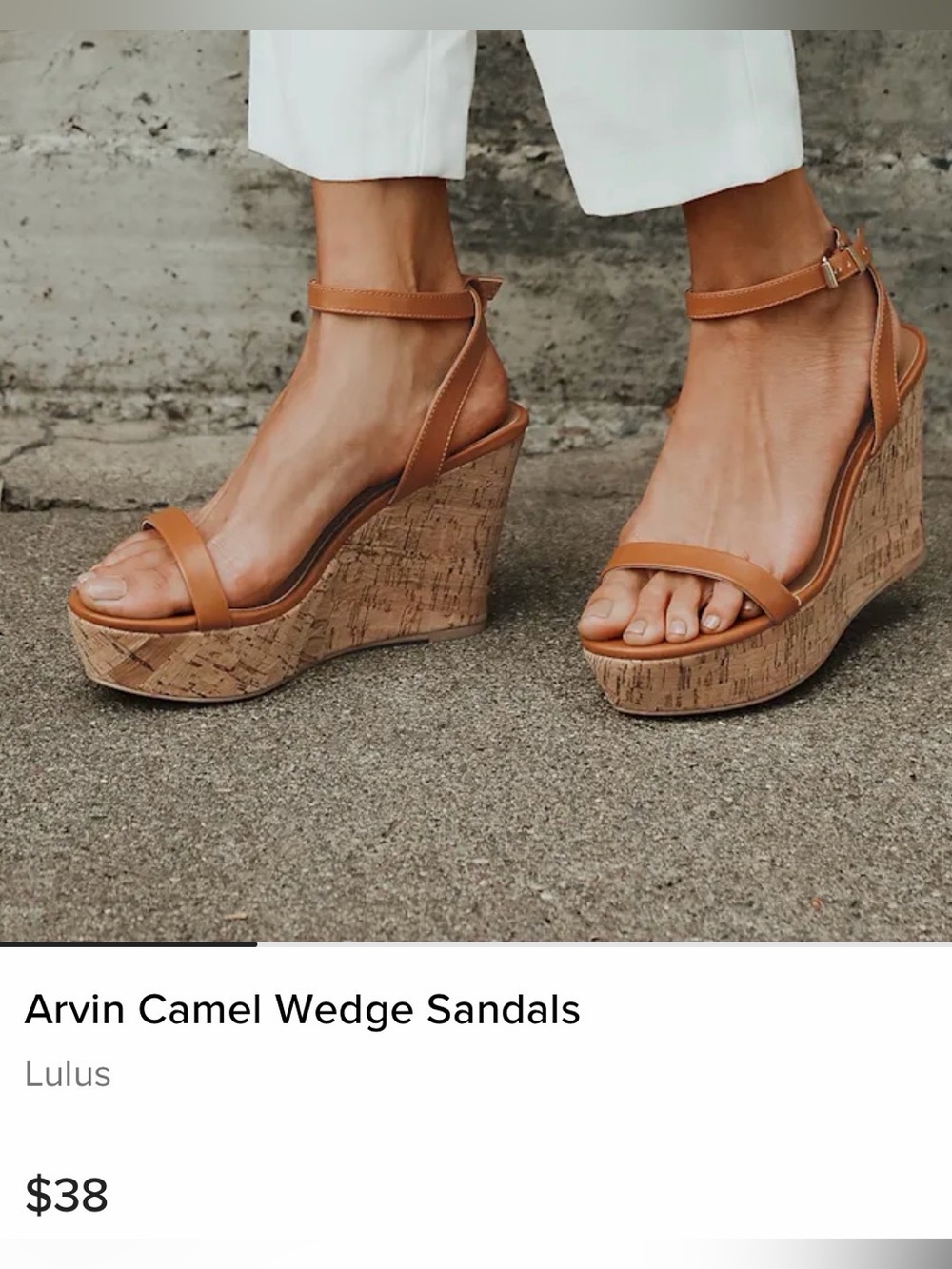 Lulus Arvin Camel Wedge Sandals EUC